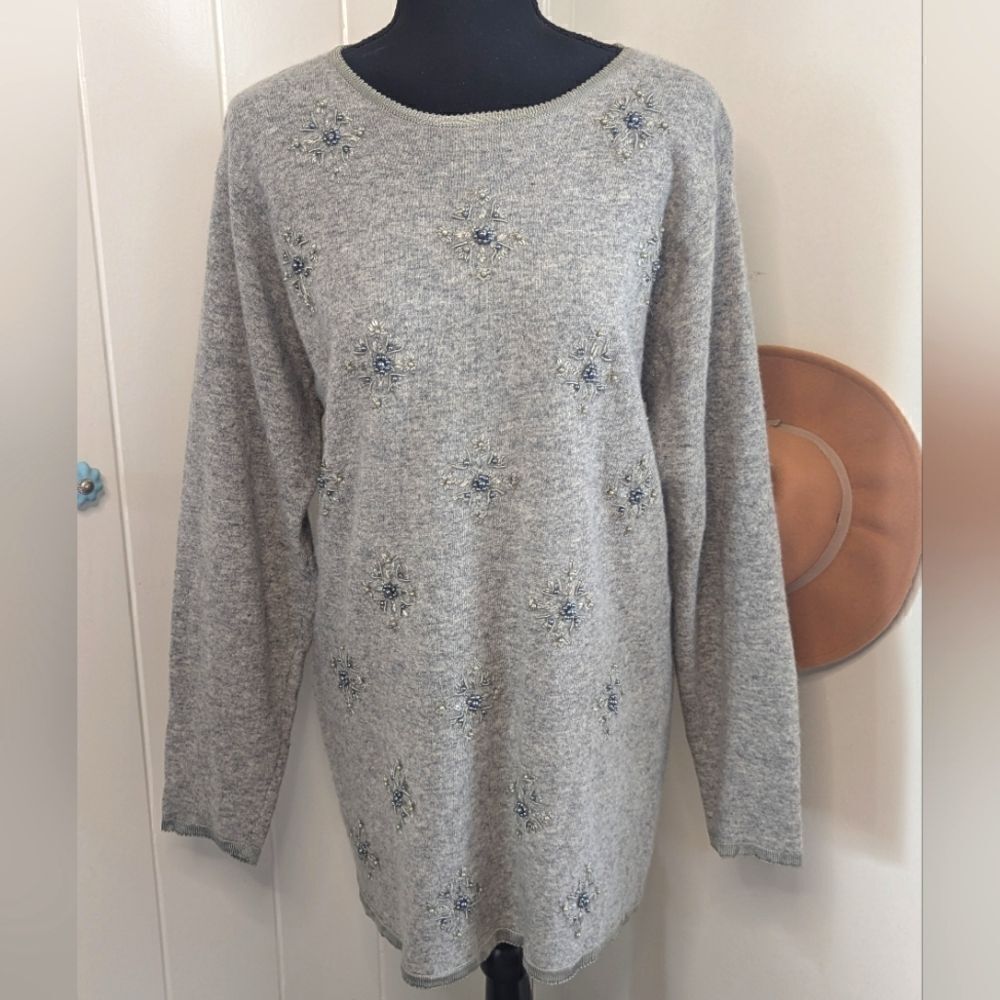 VTG 90s Angora Lambswool Jewelled Quiet Luxury Eclectic Grandma Cozy Sweater